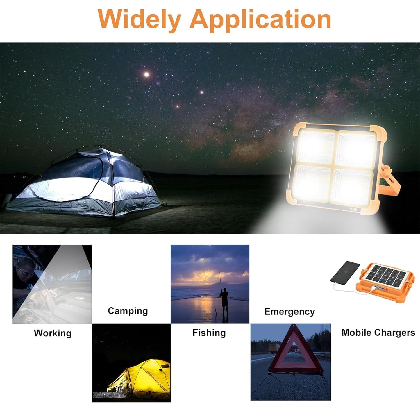 AHUJA INTERNATIONAL Solar Light - Portable Flood Light with Solar Powered & USB Battery Rechargeable 5 Modes Portable Camping Lamp - Ideal for Hurricane, Garage, Fishing, Emergency