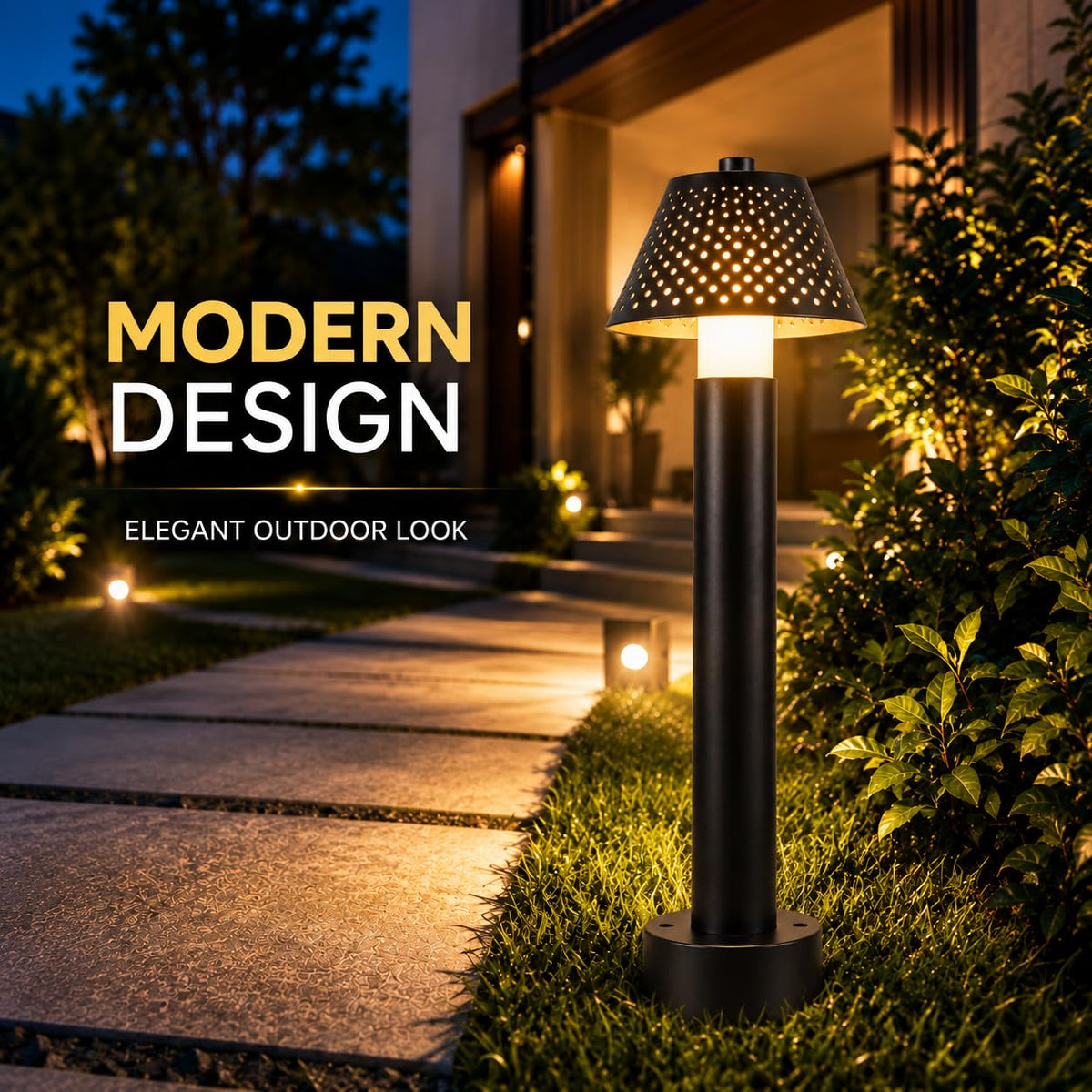 AHUJA INTERNATIONAL 12W Bollard Light 2 Feet Outdoor Garden Pathway Light Warm White Decorative Post Light for Lawn, Walkway, Driveway & Landscape IP65 Weather Resistant (2-Year Warranty)