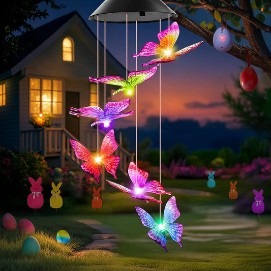 Ahuja International Solar Powered Wind Chime Butterfly,6 Butterflies, Waterproof Outdoor Decorative Romantic Light for Garden,Patio, Porch (Butterfly)