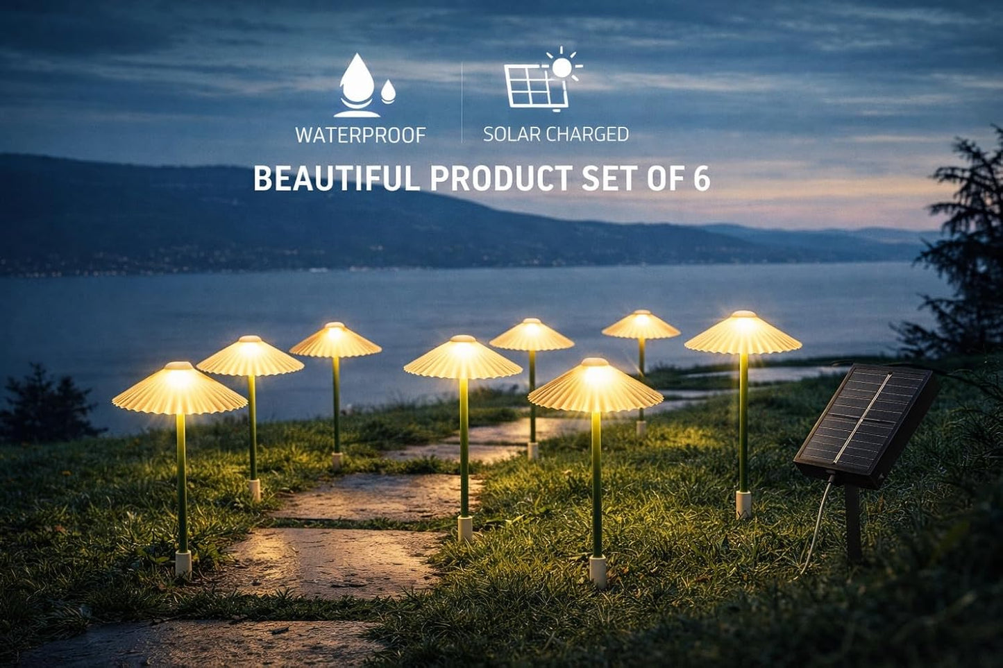 Ahuja International Umbrella Solar Spike Lights for Outside, 6 Umbrellas Solar Outdoor Waterproof, Pathway Lights for Garden Patio Yard Decor Garden