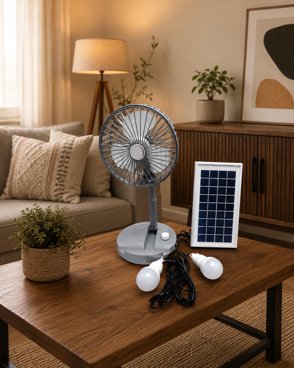AHUJA INTERNATIONAL Solar Panel Basket Fan Kit with 10W Rechargeable Portable Stand Fan for Home, Camping, Travel & Emergency Power Backup Powerful Airflow Table Fan with Solar Panel Pack of 1