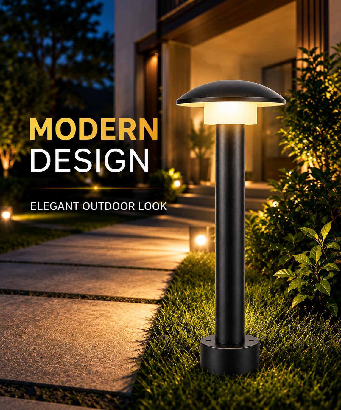 AHUJA INTERNATIONAL 12W Bollard Light 2 Feet Outdoor Garden Pathway Light Warm White Decorative Post Light for Lawn, Walkway, Driveway & Landscape IP65 Weather Resistant (2-Year Warranty)