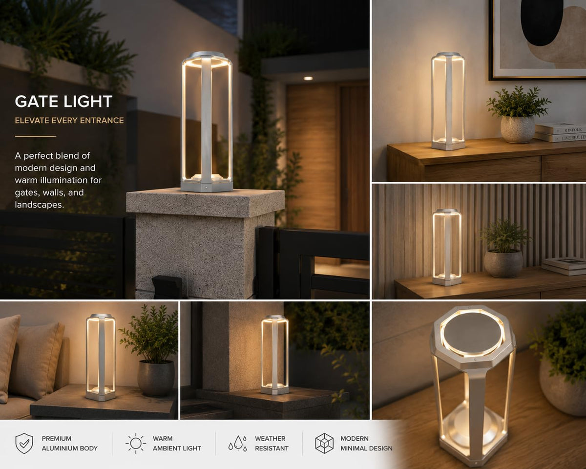 AHUJA INTERNATIONAL Modern Outdoor Bollard Light Sleek Grey Body Landscape Lamp Warm White for Garden, Pathway & Driveway Lawn, Park, Walkway & Décor Weather-Resistant Pillar Light Small Lamp  Pack of 1