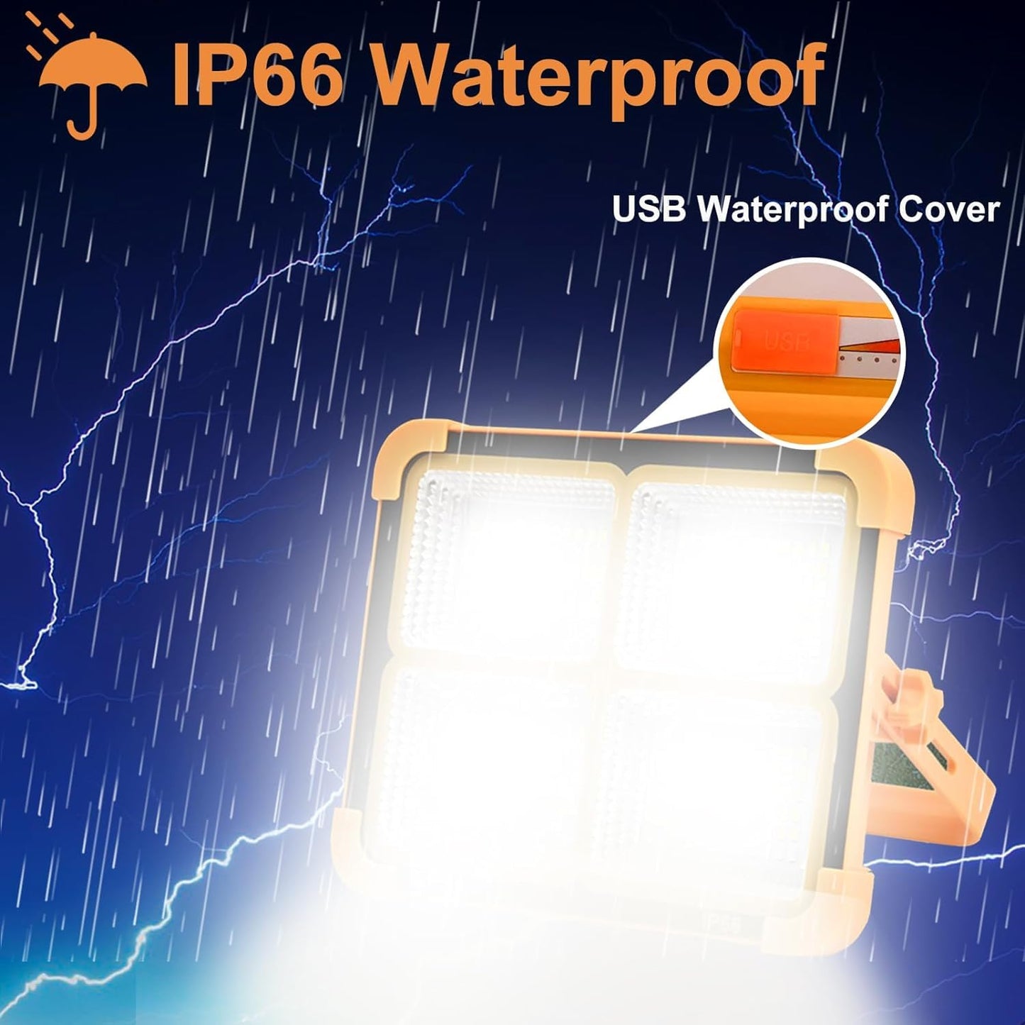 AHUJA INTERNATIONAL Solar Light - Portable Flood Light with Solar Powered & USB Battery Rechargeable 5 Modes Portable Camping Lamp - Ideal for Hurricane, Garage, Fishing, Emergency