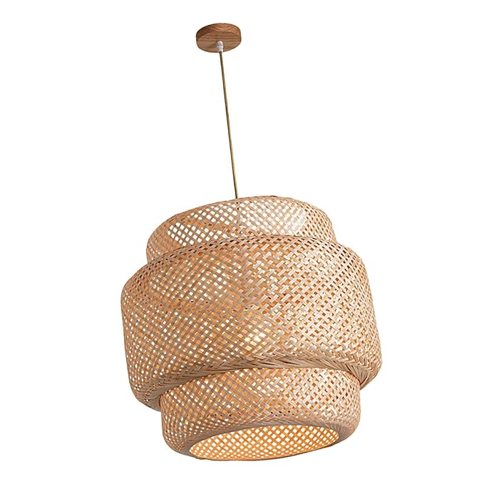 AHUJA  INTERNATIONAL Woven Bamboo Pendant Light Creative Lamp Retro Style Modern Design Beige