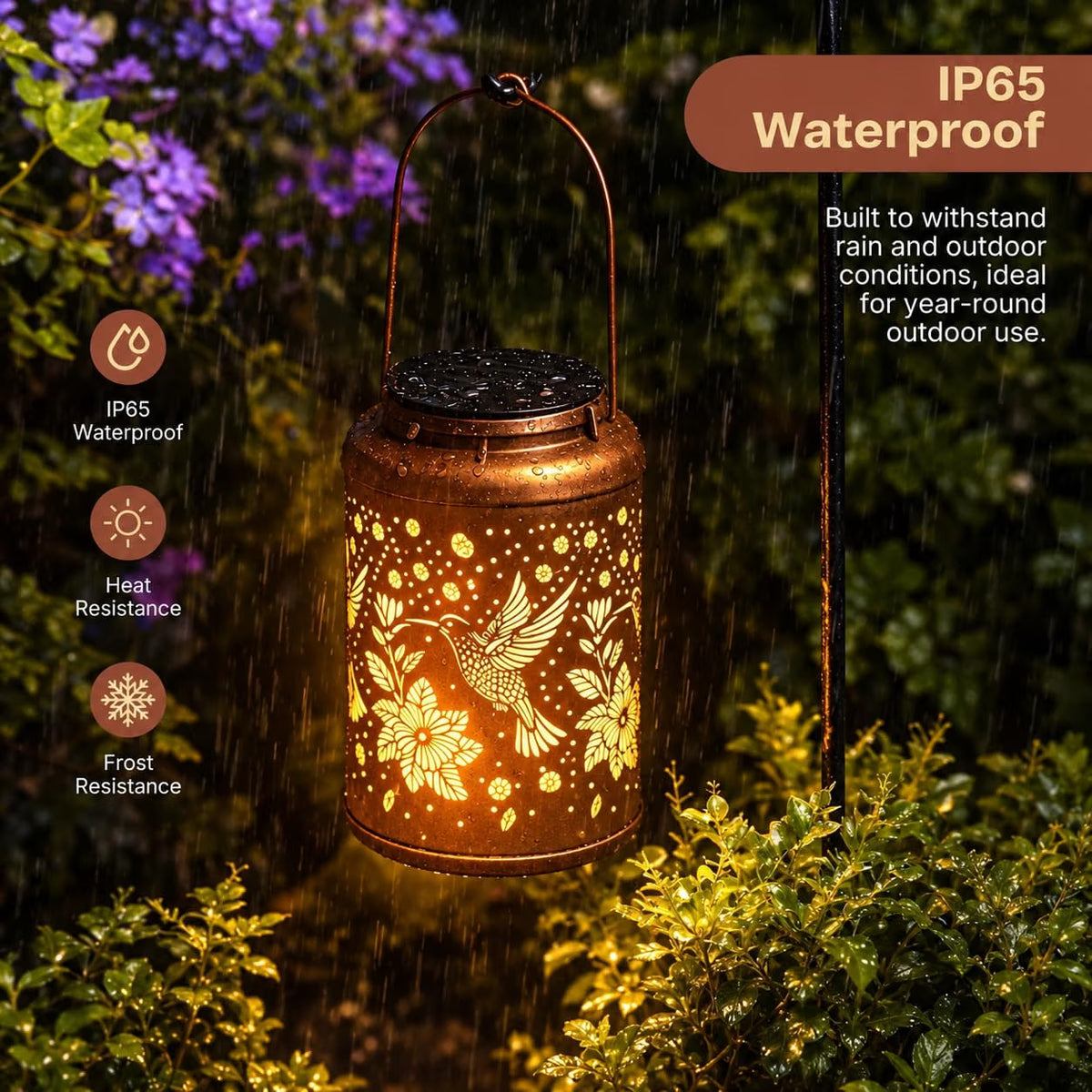 AHUJA INTERNATIONAL Solar Hanging Lantern Outdoor Hummingbird Decorative WaterproofA1 Auto Dusk to Dawn Light for Garden, Balcony, Fence & Pathway, Warm White ( Pack of 1 )