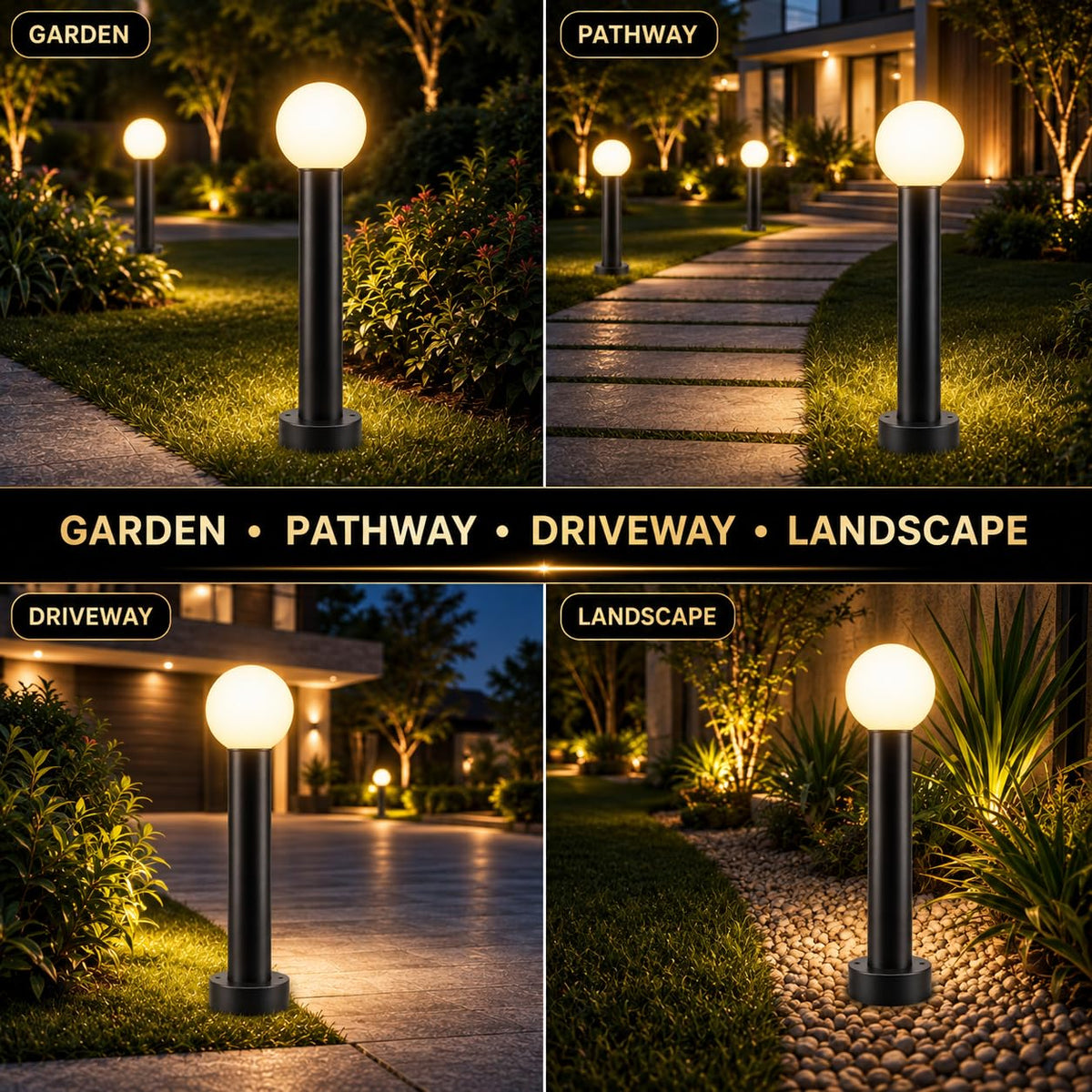 AHUJA INTERNATIONAL 12W Bollard Light 2 Feet Outdoor Garden Pathway Light Warm White Decorative Post Light for Lawn, Walkway, Driveway & Landscape IP65 Weather Resistant (2-Year Warranty)