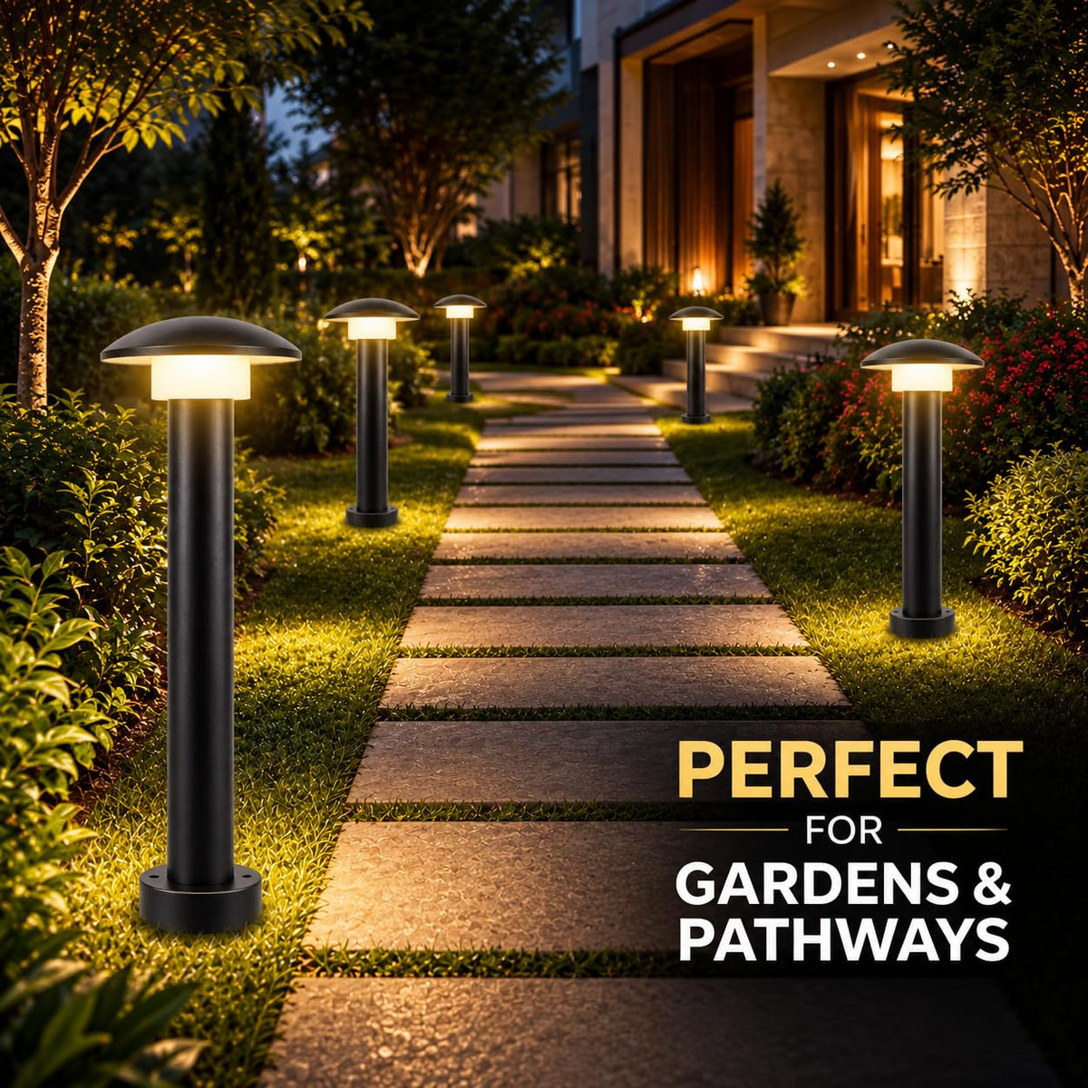 AHUJA INTERNATIONAL 12W Bollard Light 2 Feet Outdoor Garden Pathway Light Warm White Decorative Post Light for Lawn, Walkway, Driveway & Landscape IP65 Weather Resistant (2-Year Warranty)