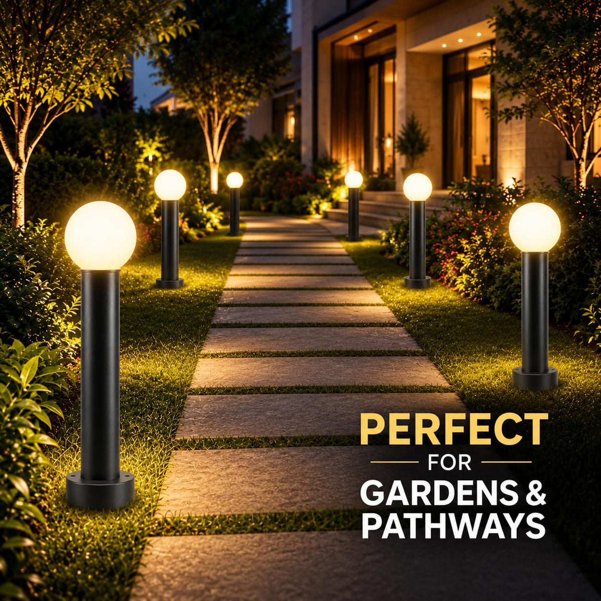 AHUJA INTERNATIONAL 12W Bollard Light 2 Feet Outdoor Garden Pathway Light Warm White Decorative Post Light for Lawn, Walkway, Driveway & Landscape IP65 Weather Resistant (2-Year Warranty)
