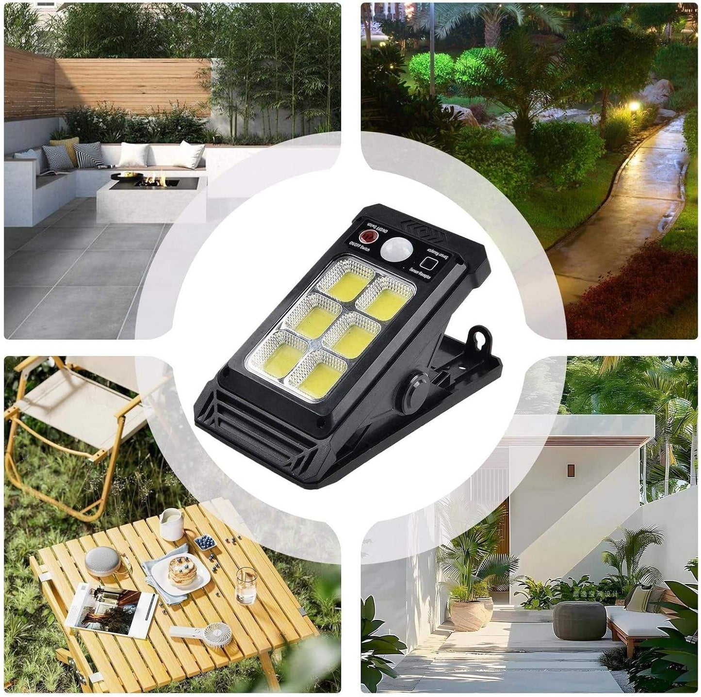 Ahuja International Solar Modern Fence Clip Cob 10W with Motion Sensor 3 Modes Security Light Solar Powered Waterproof Wall Lights with Smart Night Auto Lightings, and Decorative Garden,Yard Light