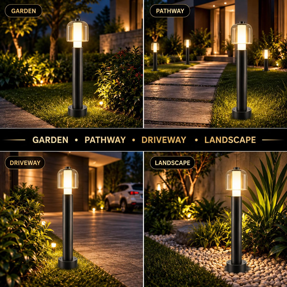 AHUJA INTERNATIONAL 12W Bollard Light 2 Feet Outdoor Garden Pathway Light Warm White Decorative Post Light for Lawn, Walkway, Driveway & Landscape IP65 Weather Resistant (2-Year Warranty)