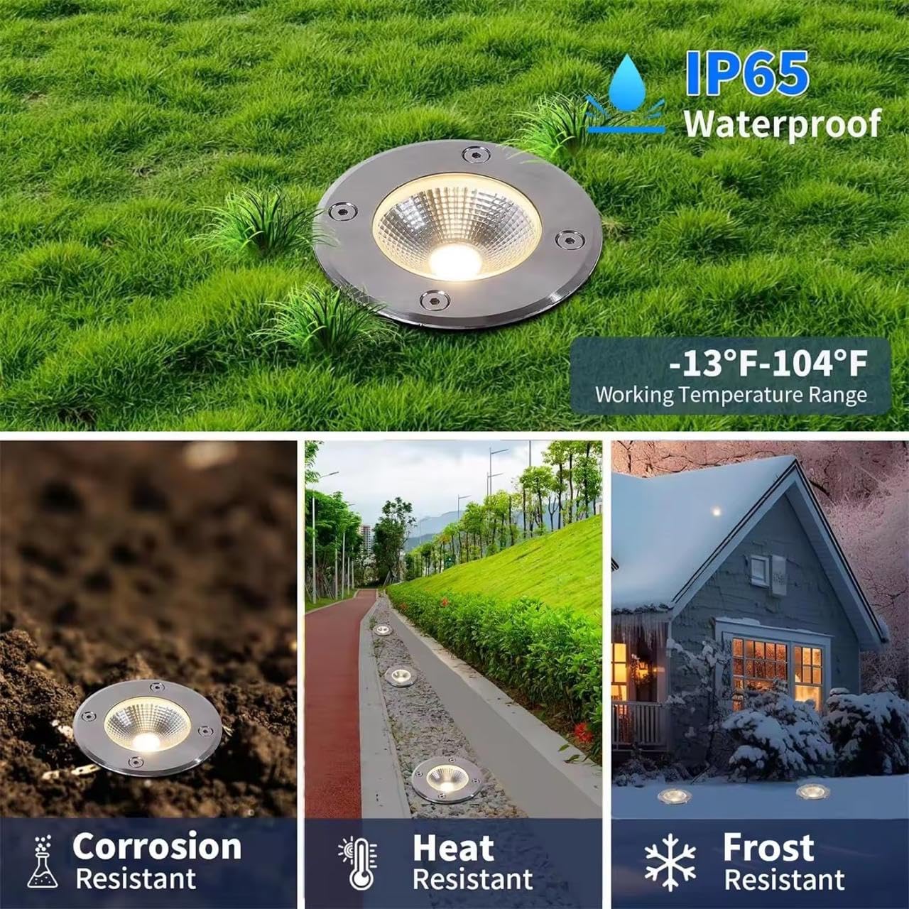 AHUJA INTERNATIONAL Ground Burial Outdoor Path Light Stainless Steal Plate Aluminum Body 220V Direct IP65 Underground Light Buried Recessed Floor Outdoor Lamp Warm White ,2 Year Warranty