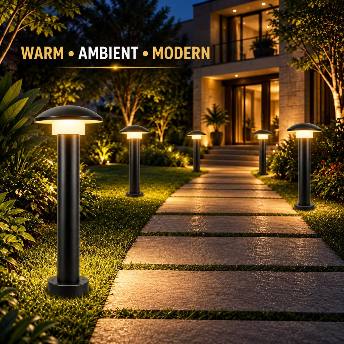 AHUJA INTERNATIONAL 12W Bollard Light 2 Feet Outdoor Garden Pathway Light Warm White Decorative Post Light for Lawn, Walkway, Driveway & Landscape IP65 Weather Resistant (2-Year Warranty)