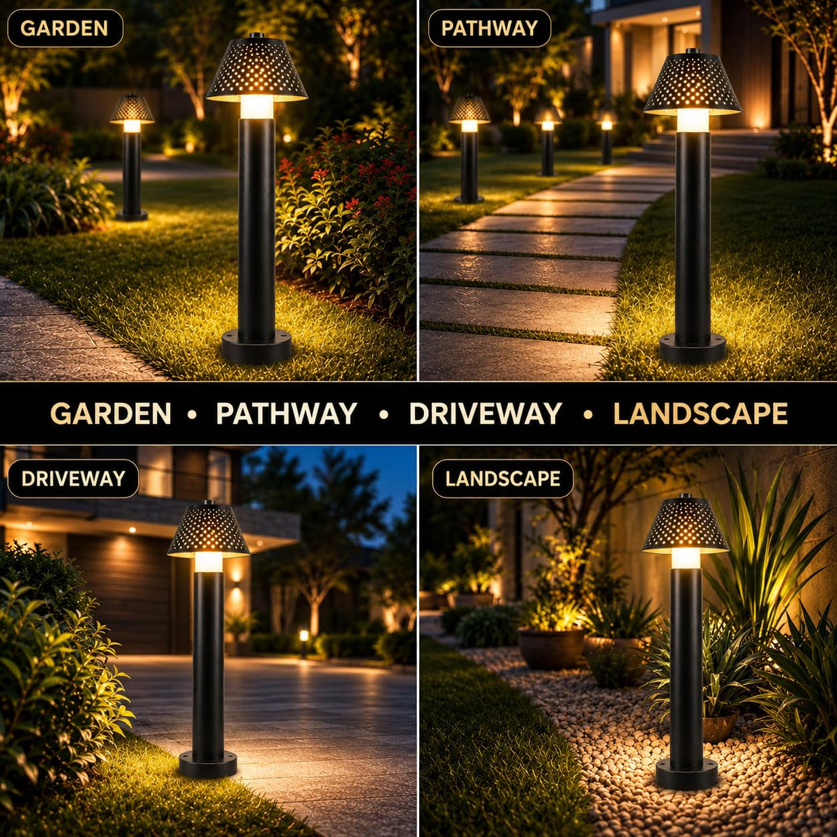 AHUJA INTERNATIONAL 12W Bollard Light 2 Feet Outdoor Garden Pathway Light Warm White Decorative Post Light for Lawn, Walkway, Driveway & Landscape IP65 Weather Resistant (2-Year Warranty)