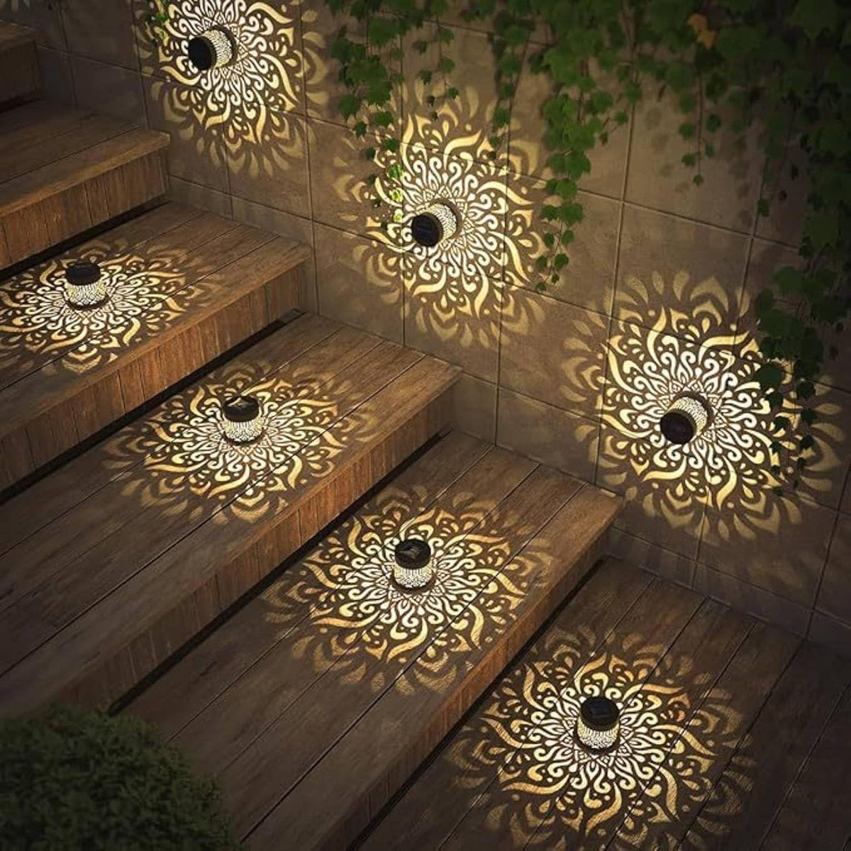 AHUJA INTERNATIONAL Solar Mandala Light Fixture with Intricate Mandala Design, Electric Plus Solar Powered Outdoor/Indoor Lamp for Boundary, Balcony, Entrance & Pathway Light Warm White  Pack of 1