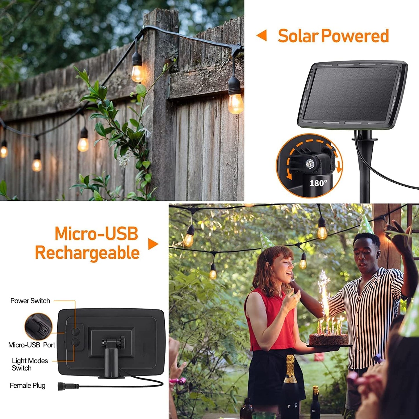 Ahuja international Solar String Light 5 Meter 10 Holder with 10 Bulb Outdoor Waterproof Patio Lights Solar Powered Edison Bulbs Warm White Outdoor String Lights for Garden, Backyard, Porch, Balcony