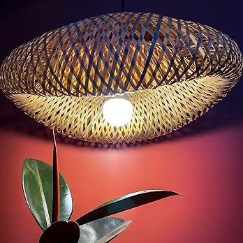 AHUJA INTERNATIONAL Bamboo Pendant Lights Weaving Bamboo Lamp, Rattan Lamp Shade Pendant Lamp Shade Hanging Lamp Shades Ceiling Light Decor Bamboo Woven Ceiling Lights