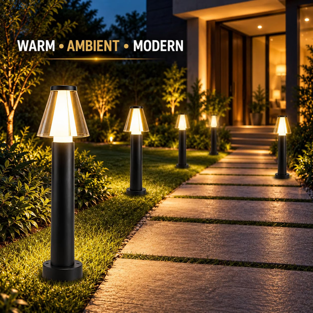 AHUJA INTERNATIONAL 12W Bollard Light 2 Feet Outdoor Garden Pathway Light Warm White Decorative Post Light for Lawn, Walkway, Driveway & Landscape IP65 Weather Resistant (2-Year Warranty)