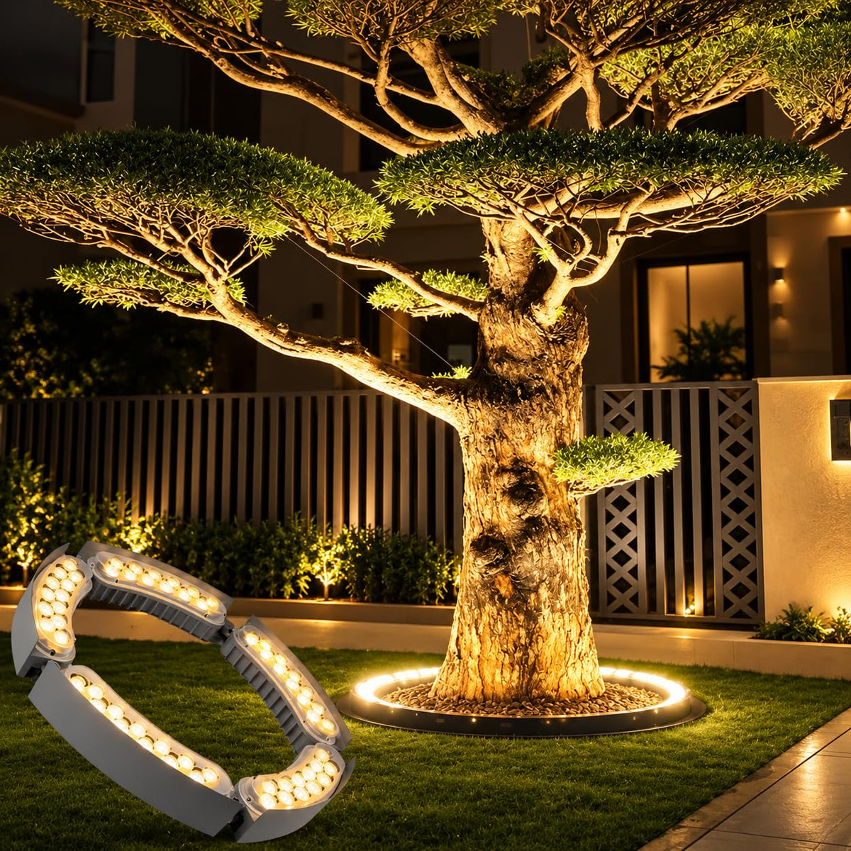 AHUJA INTERNATIONAL Tree Hugging Light Outdoor IP65 Waterproof Spotlight Garden Scene Palm Tree 18w Color Circular Illumination Customizable Light for Garden, Warm White (2-Year Warranty)