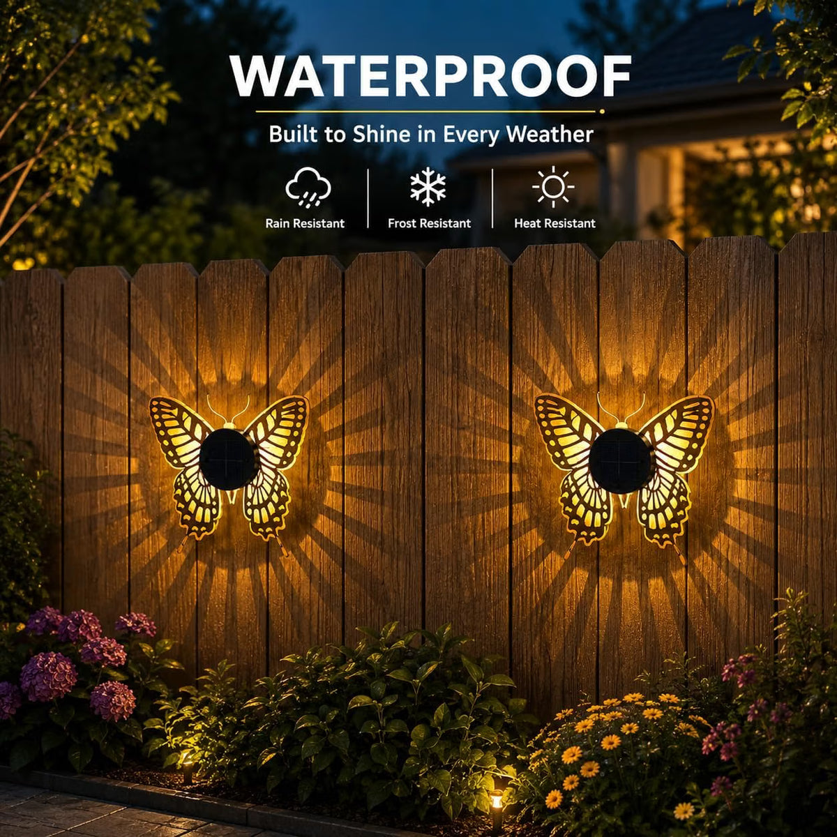 AHUJA INTERNATIONAL Solar Butterfly Garden Wall Light, Outdoor Waterproof Decorative Lamp, Solar Powered Auto Dusk to Dawn Light for Garden, Balcony, Fence & Pathway