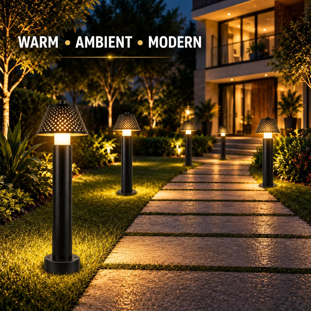 AHUJA INTERNATIONAL 12W Bollard Light 2 Feet Outdoor Garden Pathway Light Warm White Decorative Post Light for Lawn, Walkway, Driveway & Landscape IP65 Weather Resistant (2-Year Warranty)