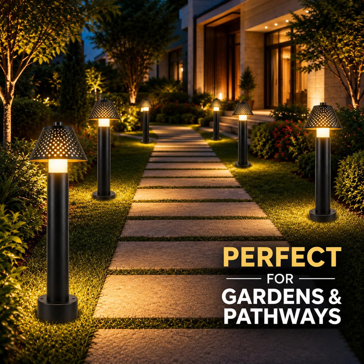 AHUJA INTERNATIONAL 12W Bollard Light 2 Feet Outdoor Garden Pathway Light Warm White Decorative Post Light for Lawn, Walkway, Driveway & Landscape IP65 Weather Resistant (2-Year Warranty)