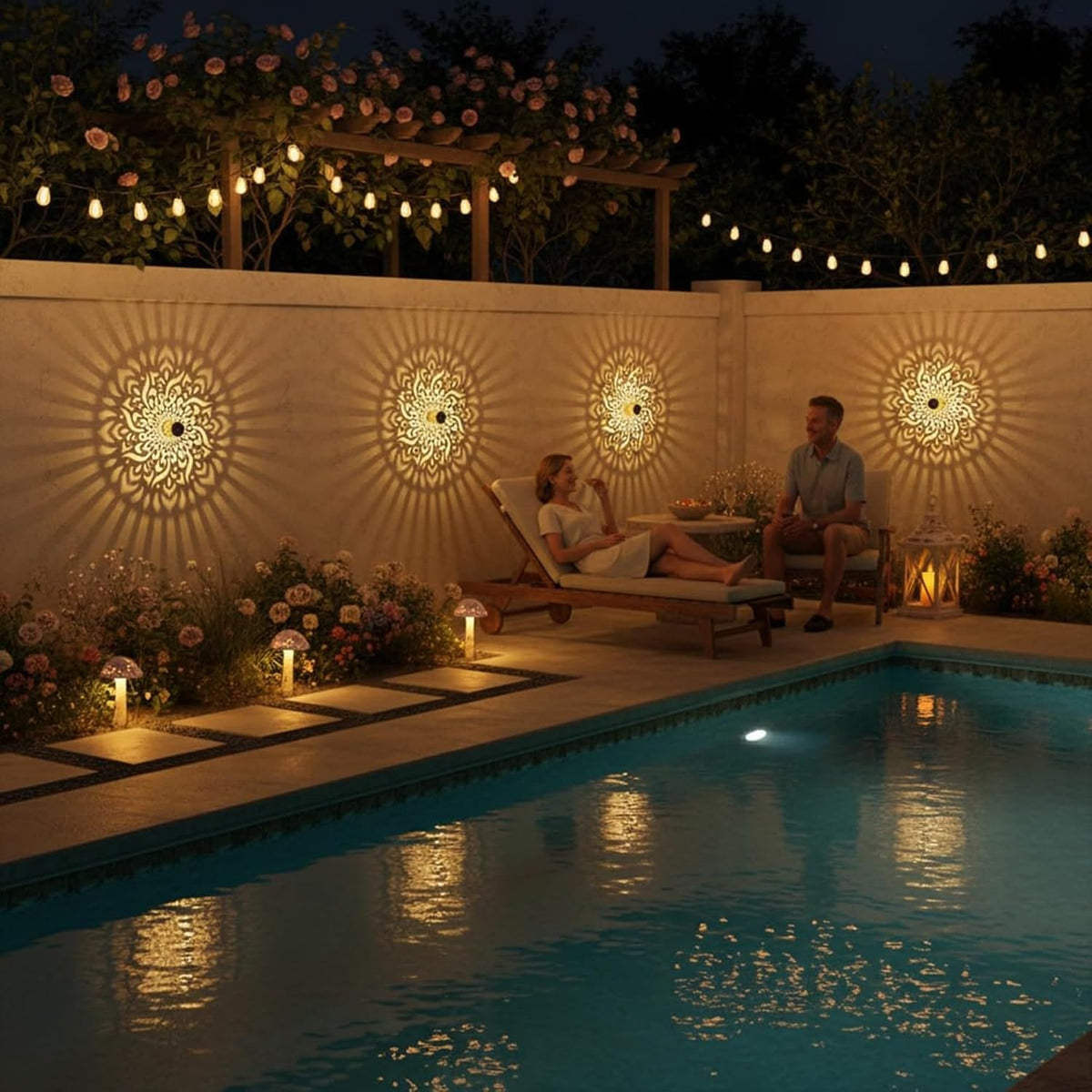 AHUJA INTERNATIONAL Solar Mandala Light Fixture with Intricate Mandala Design, Electric Plus Solar Powered Outdoor/Indoor Lamp for Boundary, Balcony, Entrance & Pathway Light Warm White  Pack of 1