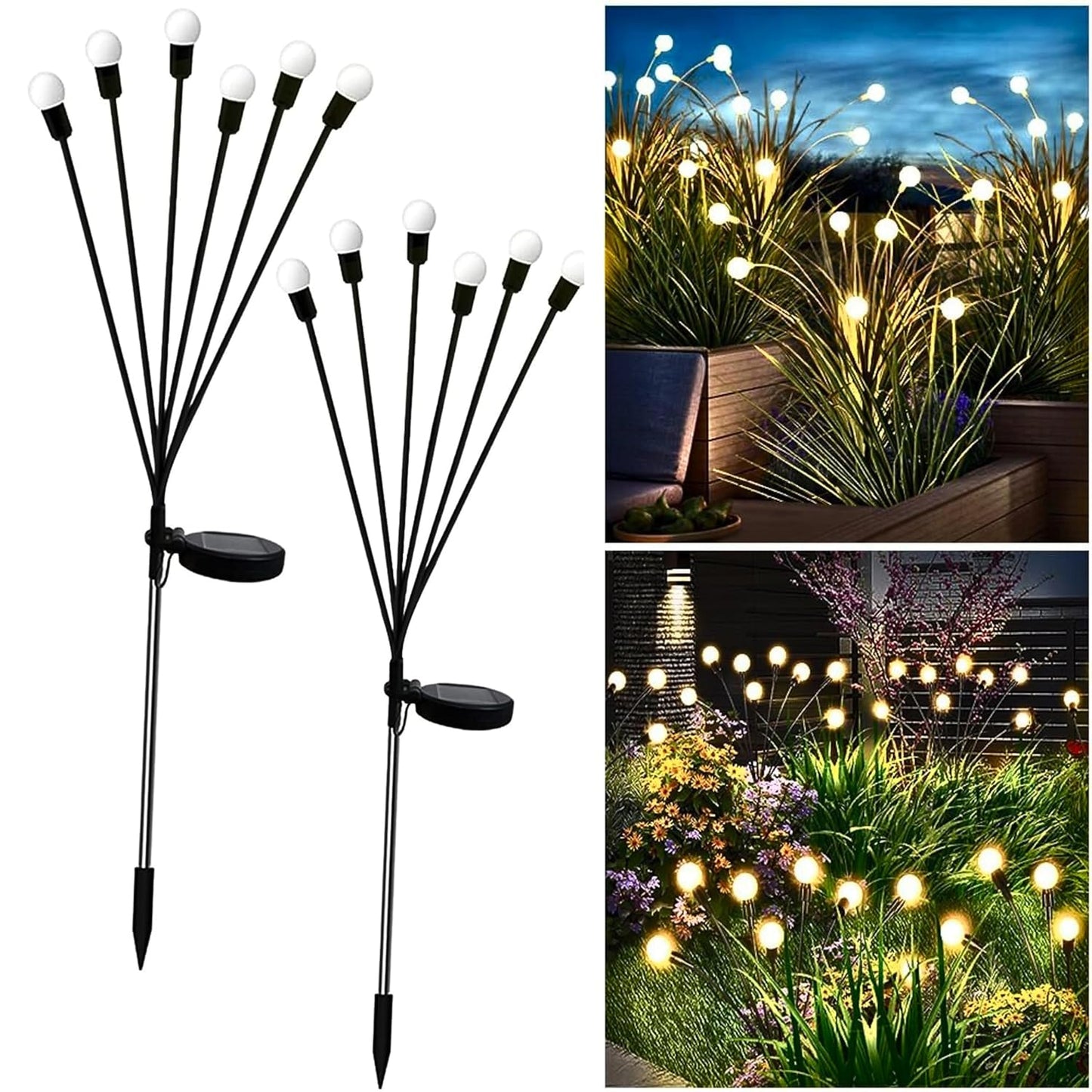 Ahuja International BIG sunflower//Rose flowers/Firefly solar lights, Waterproof Decorative with Stake for Outdoor Yard Pathway Outside Patio Lawn