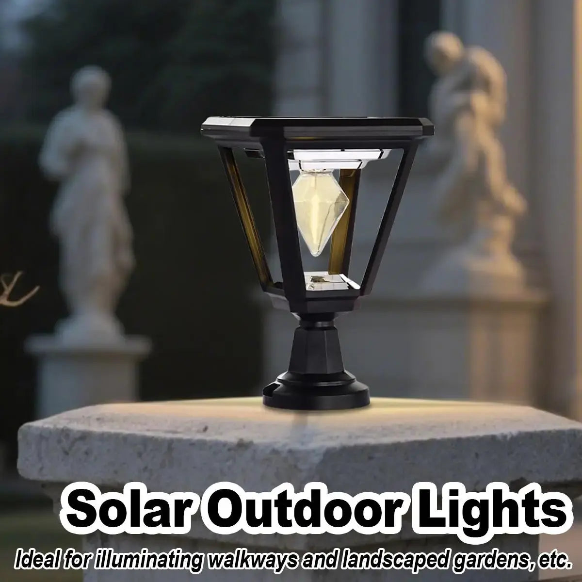Ahuja Internatinal Solar Garden Gate Light, Post Light, Motion Sensor Outdoor Post Lights Waterproof Post Solar Lantern with Pier Mount Base, Black Lamp Post Light for Patio, Garden