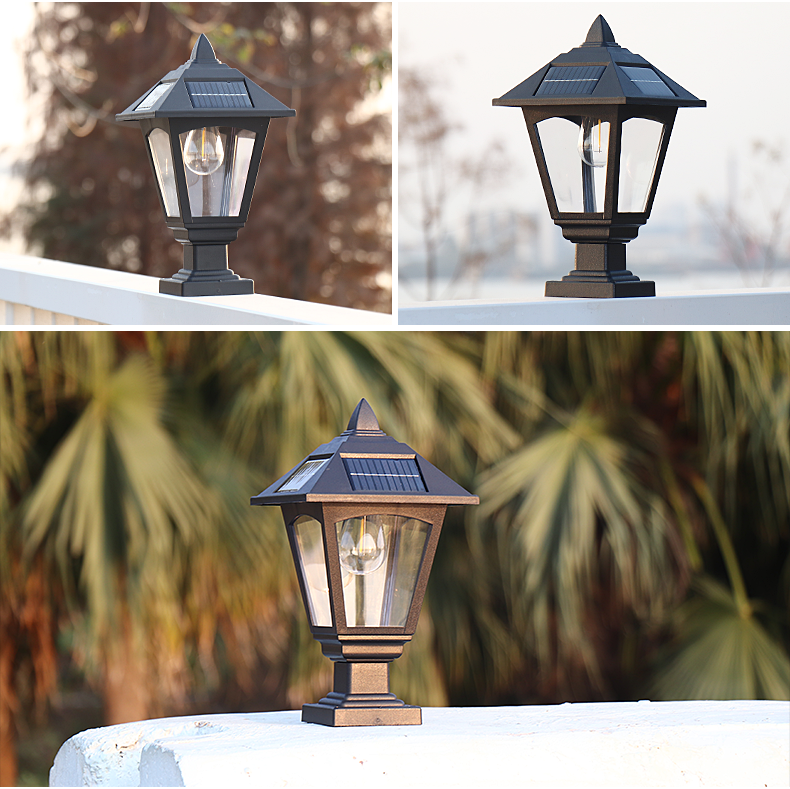 Ahuja Internatinal Solar Garden Gate Light, Post Light, Motion Sensor Outdoor Post Lights Waterproof Post Solar Lantern with Pier Mount Base, Black Lamp Post Light for Patio, Garden