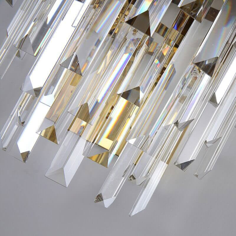 Ahuja International Postmodern Crystal Wall Lamp with 3 Tiered Clear Crystal,Golden Mirror Stainless Steel Wall Light