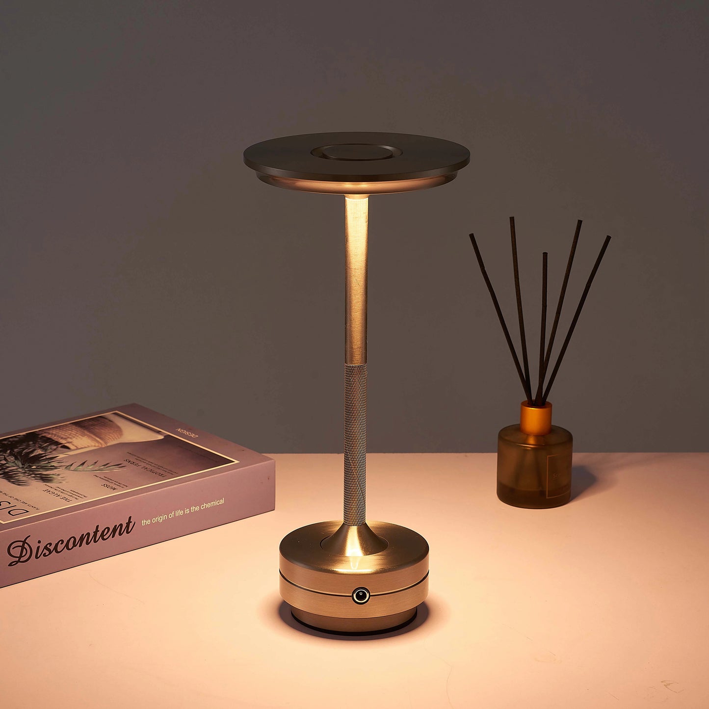 Ahuja International Elegant Cordless Rechargeable Dimmable Waterproof Metallic Touch LED Table Lamp for Stylish Homes and Upscale Restaurants - Portable, USB-C Charging, Perfect for Indoor/Outdoor