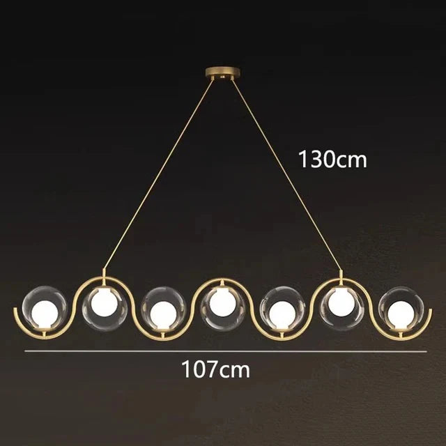 Ahuja International 7 Lights Gold Body Linear Glass Ball LED Chandelier Hanging Lamp