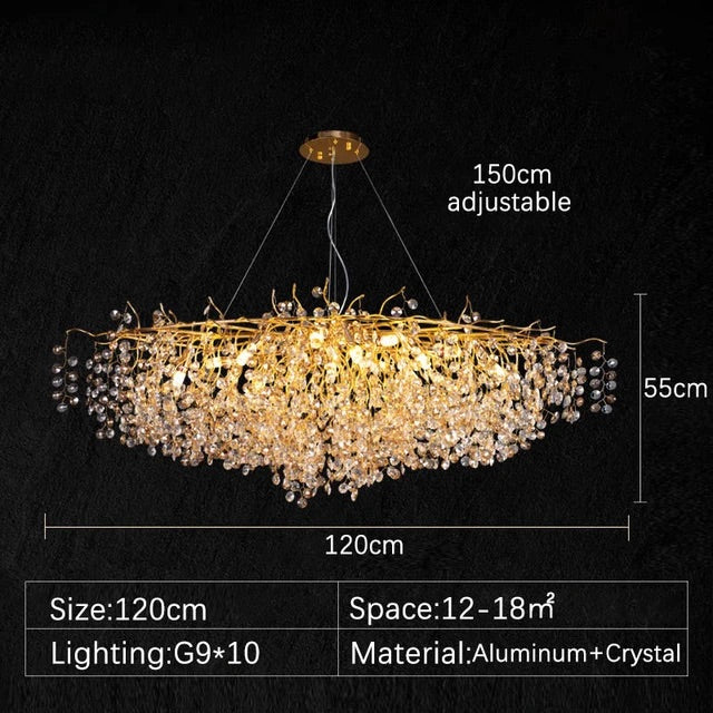 Ahuja International Style Modern Crystal Linear Gold Crystal Branch Chandelier, Luxury Chandelier Living Room Pendant Decorative Lights(1200MM)