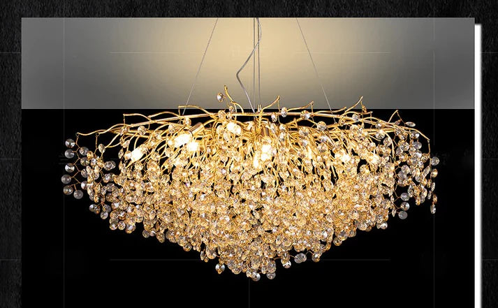 Ahuja International Design Style Modern Long Golden Crystal Chandelier Ceiling Lights Hanging - Warm White