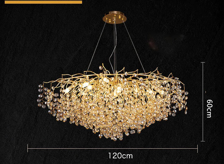 Ahuja International Design Style Modern Long Golden Crystal Chandelier Ceiling Lights Hanging - Warm White