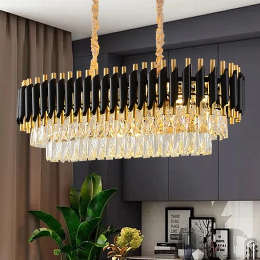 Ahuja International Gold Black Mamba Tube K9 Crystal Pendant Chandelier Ceiling Hanging Lights - Warm White