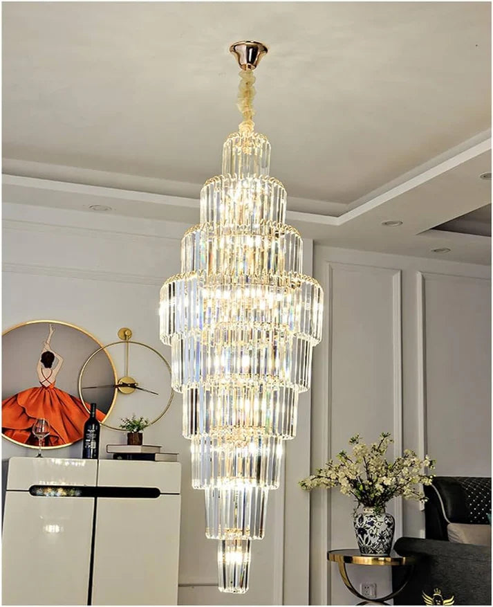 Ahuja International Modern Luxury Ceiling Lamp Living Room Large K9 Crystal Double Height Staircase Chandelier