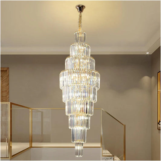 Ahuja International Modern Luxury Ceiling Lamp Living Room Large K9 Crystal Double Height Staircase Chandelier