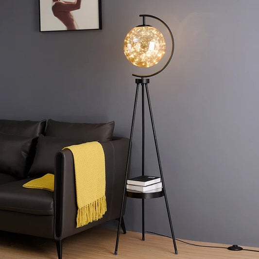 Ahuja International Floor Lamps, Round Glass Floor Lamp, Living Room, Storage Desk Lamp, Home Decoration Lighting Floor Lamp, Glass Ball Tripod Holder Vertical Living Room Floor Lamp (Color : Warm Light)