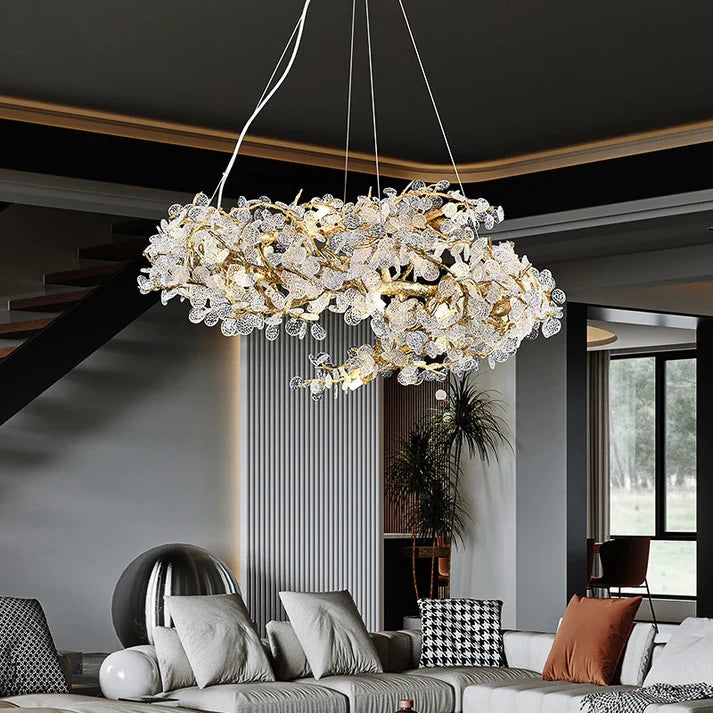 Ahuja International Luxury Chandelier Circle Branch Crystal Chandelier Living Room Lamp Restaurant Led Lighting Luxury Decorative Chandelier (600/800mm)