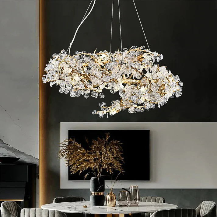 Ahuja International Luxury Chandelier Circle Branch Crystal Chandelier Living Room Lamp Restaurant Led Lighting Luxury Decorative Chandelier (600/800mm)