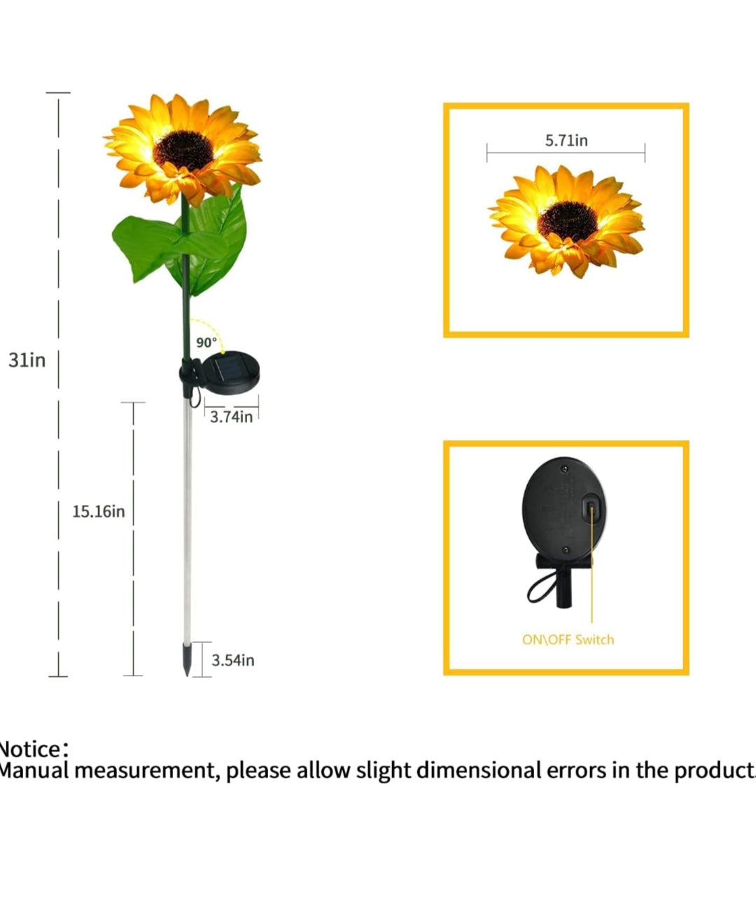 Ahuja International BIG sunflower//Rose flowers/Firefly solar lights, Waterproof Decorative with Stake for Outdoor Yard Pathway Outside Patio Lawn