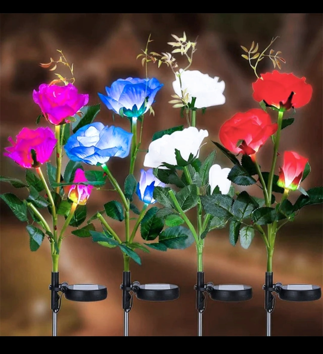Ahuja International Rose flowers, Waterproof Decorative with Stake for Outdoor Yard Pathway Outside Patio Lawn