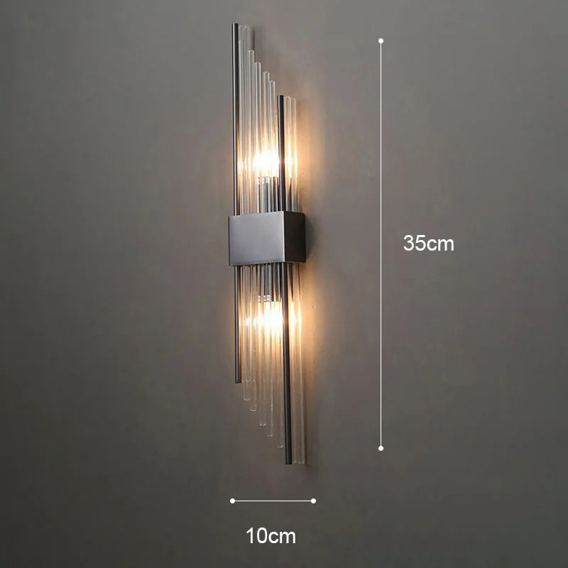 Ahuja International Modern Long Strip Glass Wall Light European Crystal Wall Mount Fixture Stainless Steel Finish Wall Lamp