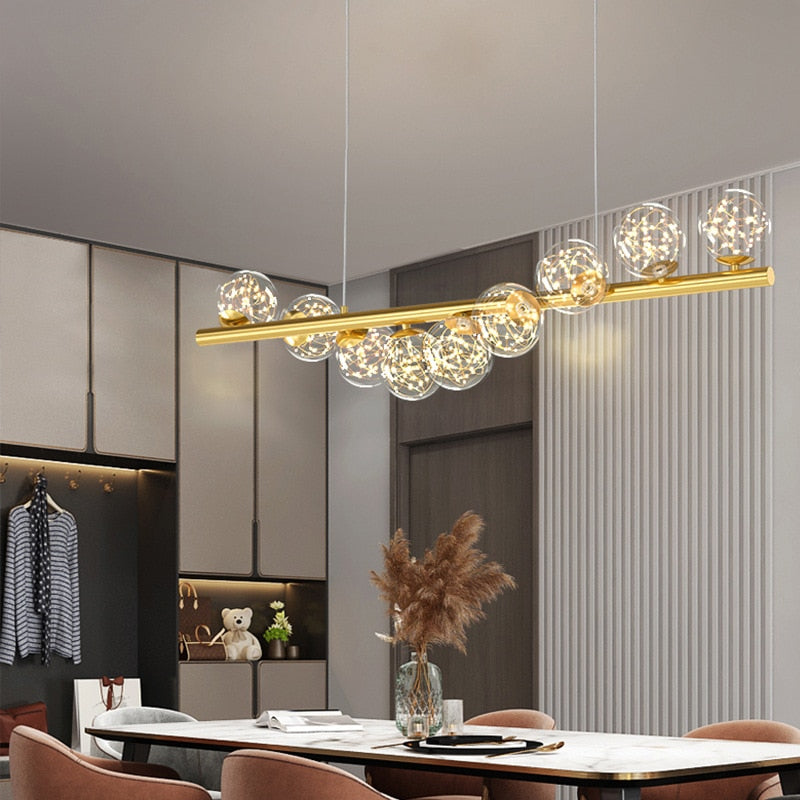 Ahuja international  9-Light Linear Dining Room Island Pendant with Postmodern Metallic Finish and Glass Ball Shades - White Product details