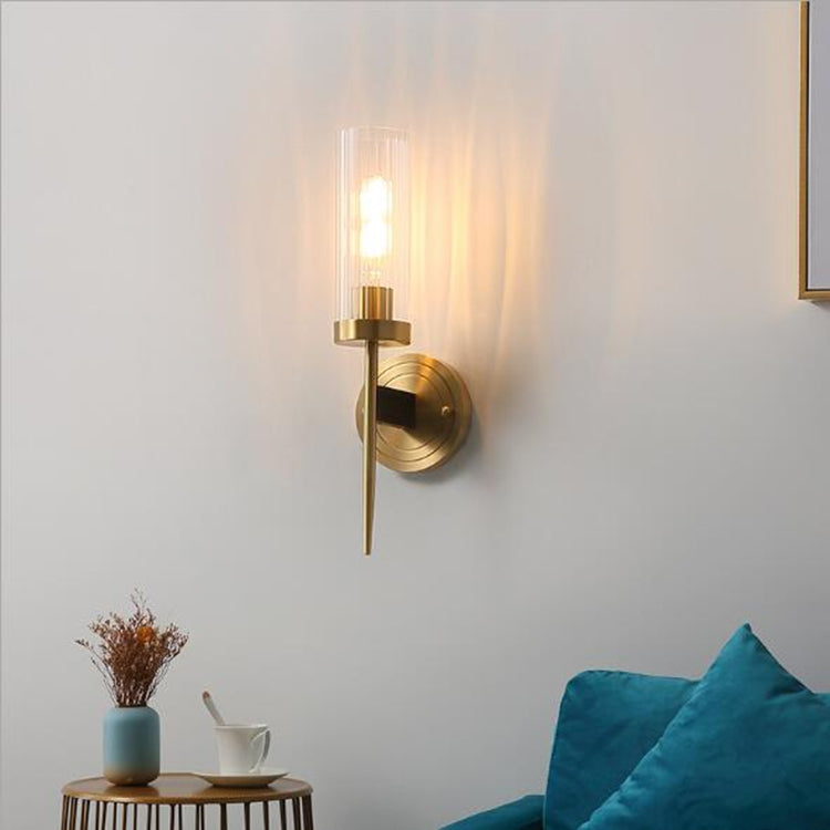 Ahuja International Mashal Light Wall Lamp Modern Gold 2 Light Wall Sconce with Clear Cylindrical Glass Shade Wall Lamp Vintage Brushed Brass Wall Light  lamp