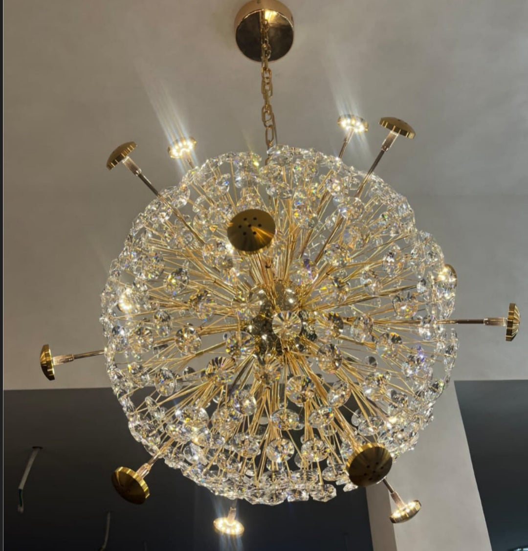 Ahuja International Gold Crystal Ball Pendant Chandelier Ceiling Lights Hanging - Warm White Crystal LED Chandelier/Jhoomer For Living and Home Decor