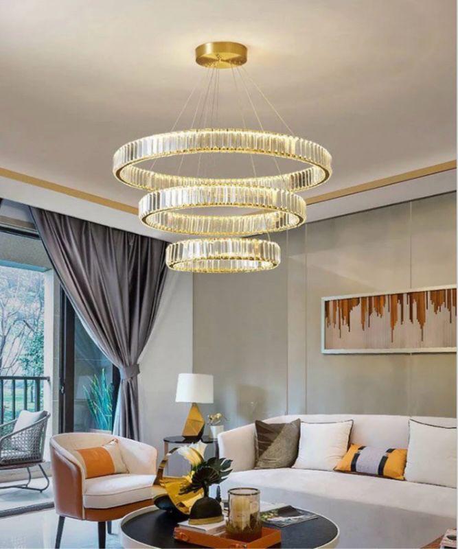 Ahuja International Triple Ring Light Luxury Crystal Chandelier Living Room Lamp Post Modern Simple Atmosphere Duplex Building Restaurant Ring Lamp