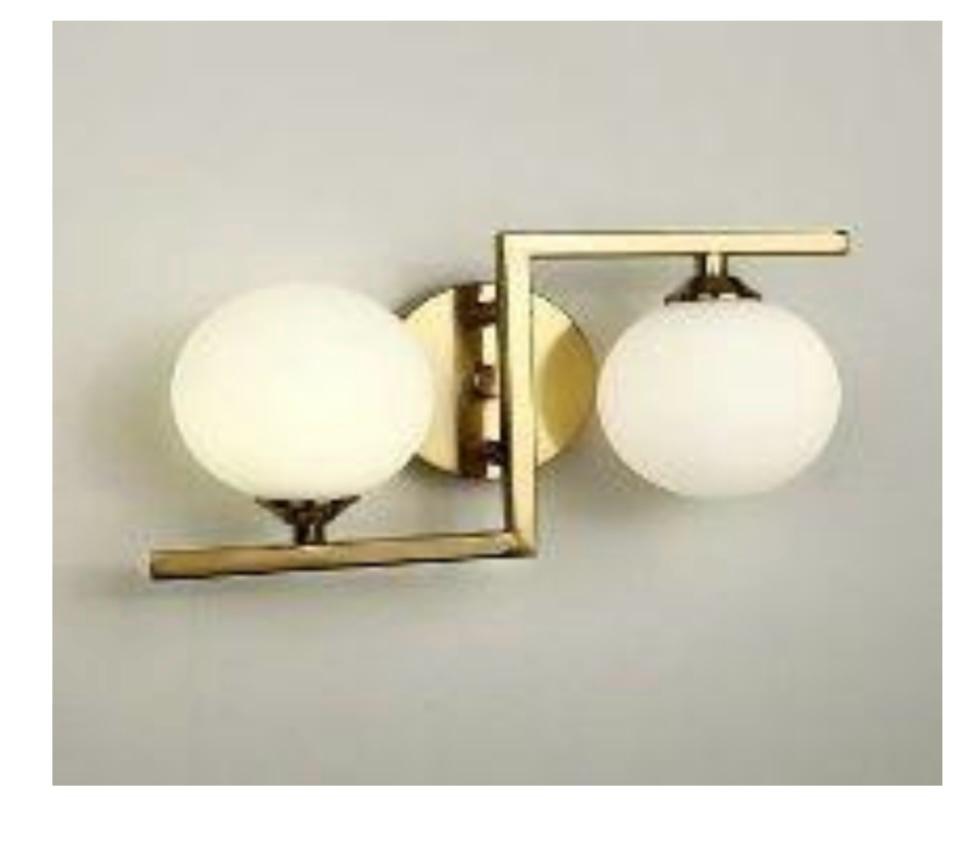 AHUJA INTERNATIONAL Wall Sconce Golden Wall Light with 2 White Glass Shades, Double Light Modern Wall Lamp for Bathroom, Bedroom, Living Room (WL T Shape with 2 Glasses, 40 Watts)